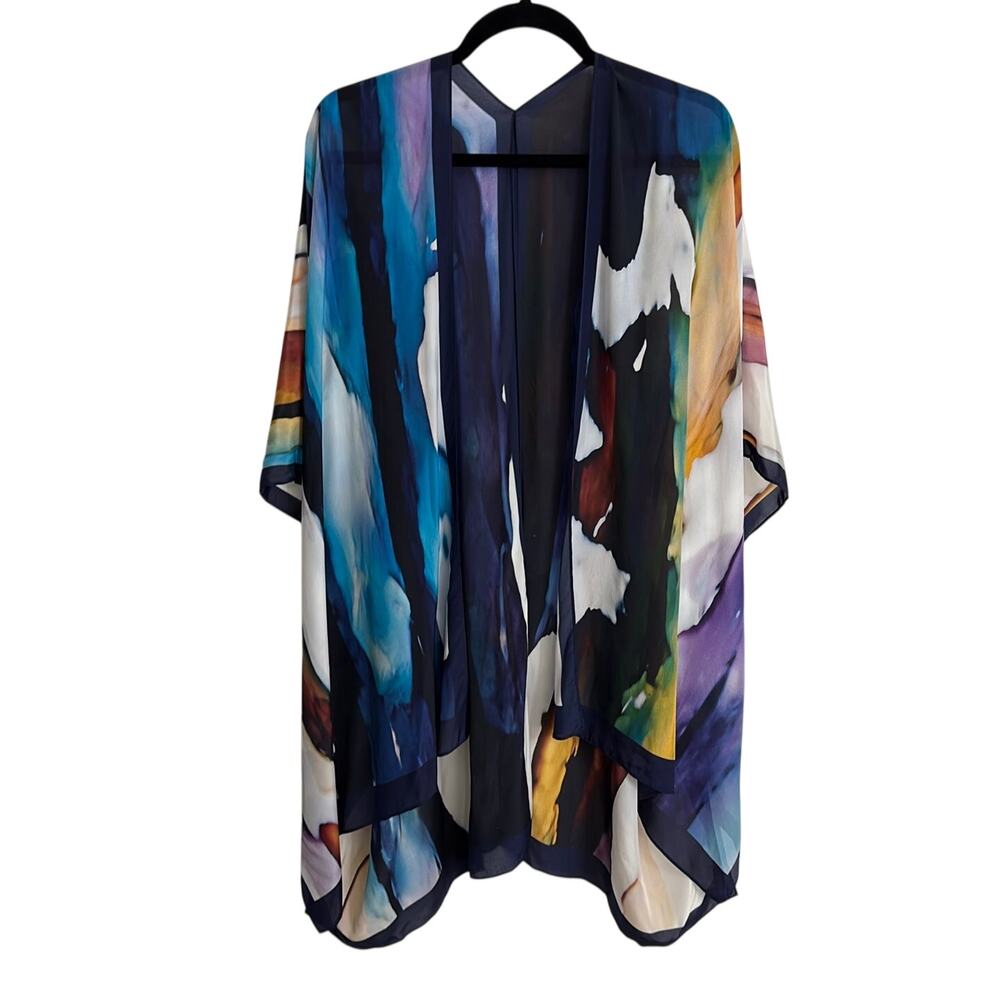 Cocoon House Short Kimono Womens One Size Multicolor Art to Wear Silk Abstract